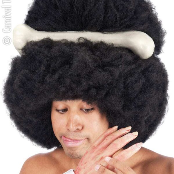 Parrucca Afro Nera con Osso