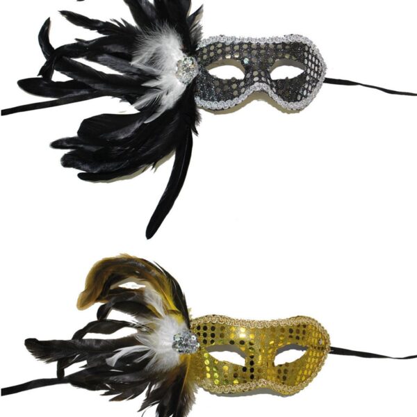 Maschera Domino con Giro di Piume Colori Assortiti