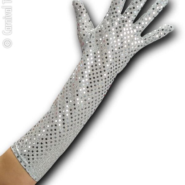 Guanto Argento Lungo in Paillettes