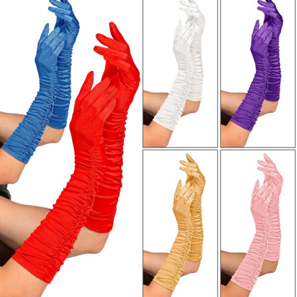 Guanti in Raso Plissettati Colori Assortiti
