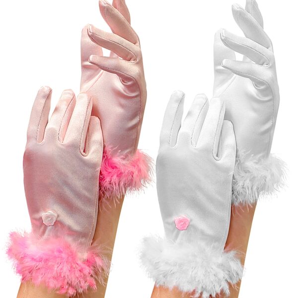 Guanti in Raso e Marabou da Bambina Colori Assortiti