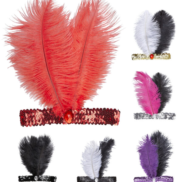 Fascia in Paillettes con Gemma e Piume Colori Assortiti