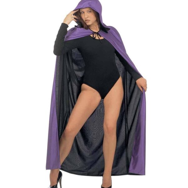 Mantello Reversibile Nero e Viola con Cappuccio