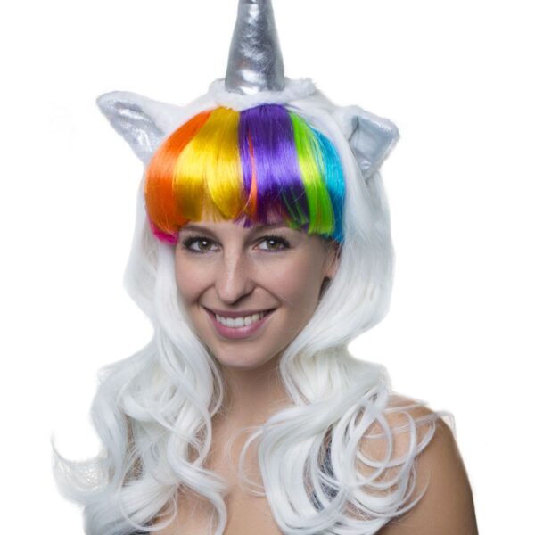 Parrucca Bianca con Frangia Arcobaleno da Unicorno