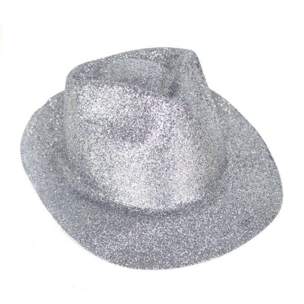 Cappello da Gangster Argento Glitter in Plastica
