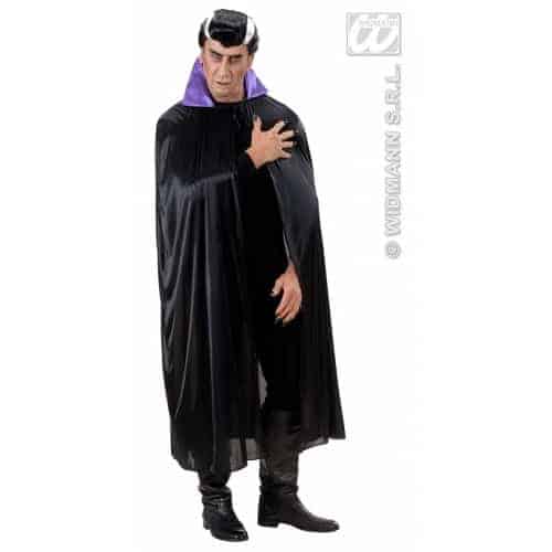 Mantello Nero con colletto Viola in Raso