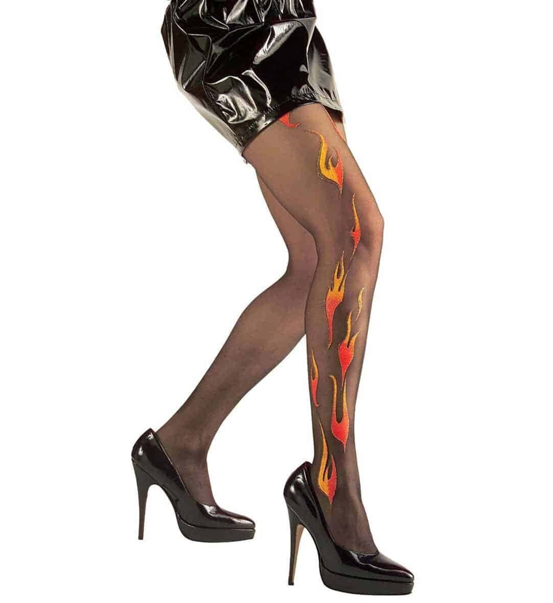 Collant Opaco Nero con Fiamme