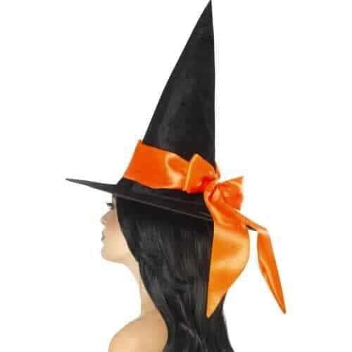 Cappello Nero da Strega con Fiocco Arancione