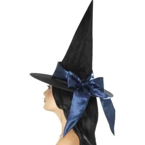Cappello Nero da Strega con Fiocco Blu