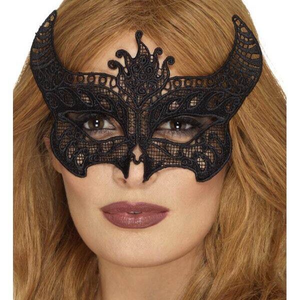 Maschera con Corna Nere da Diavolessa in Pizzo