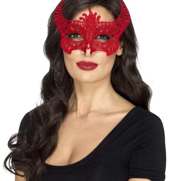 Maschera con Corna Rosse da Diavolessa in Pizzo