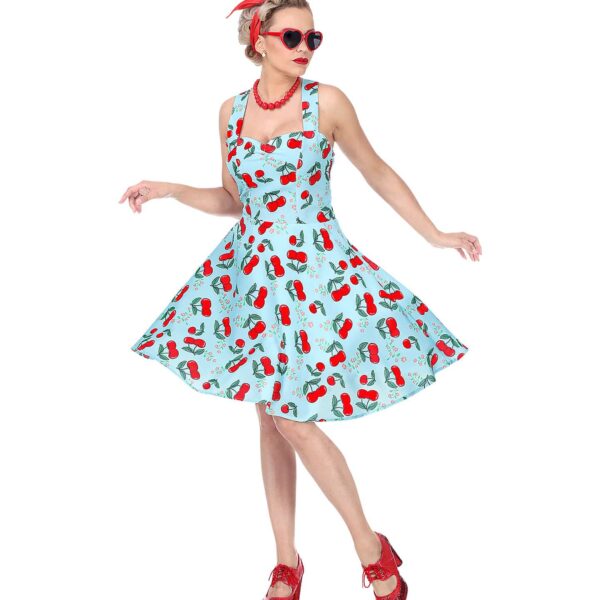 Costume da Pin Up Azzurro con Ciliegie