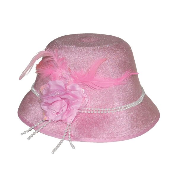 Cappello Rosa in Velluto con Rosa e Piume