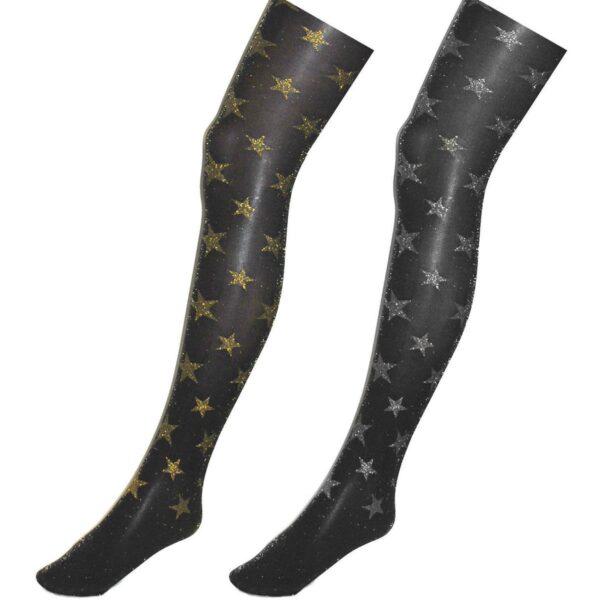 Collant Nere con Stelle Glitter Colori Assortiti