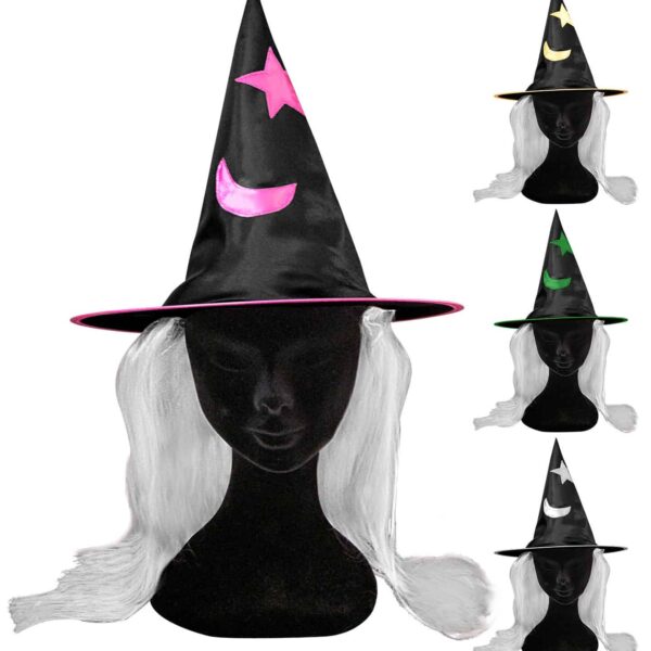 Cappello da Strega Nero Con Stelle e Luna
