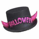 Cappello a Cilindro Nero con Corna Rosa