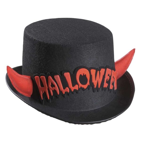 Cappello a Cilindro Nero con Corna Rosse