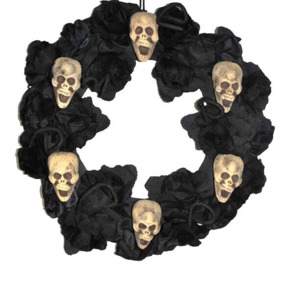 Corona Mortuaria Nera con Teschi