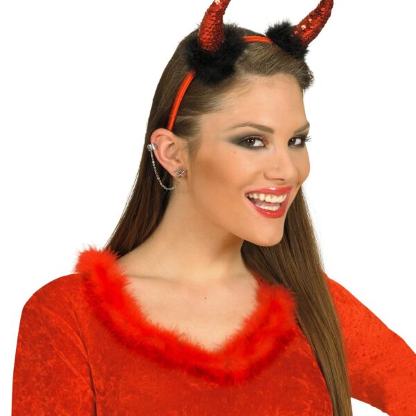 Cerchietto con Corna Rosse da Diavolo in Paillettes