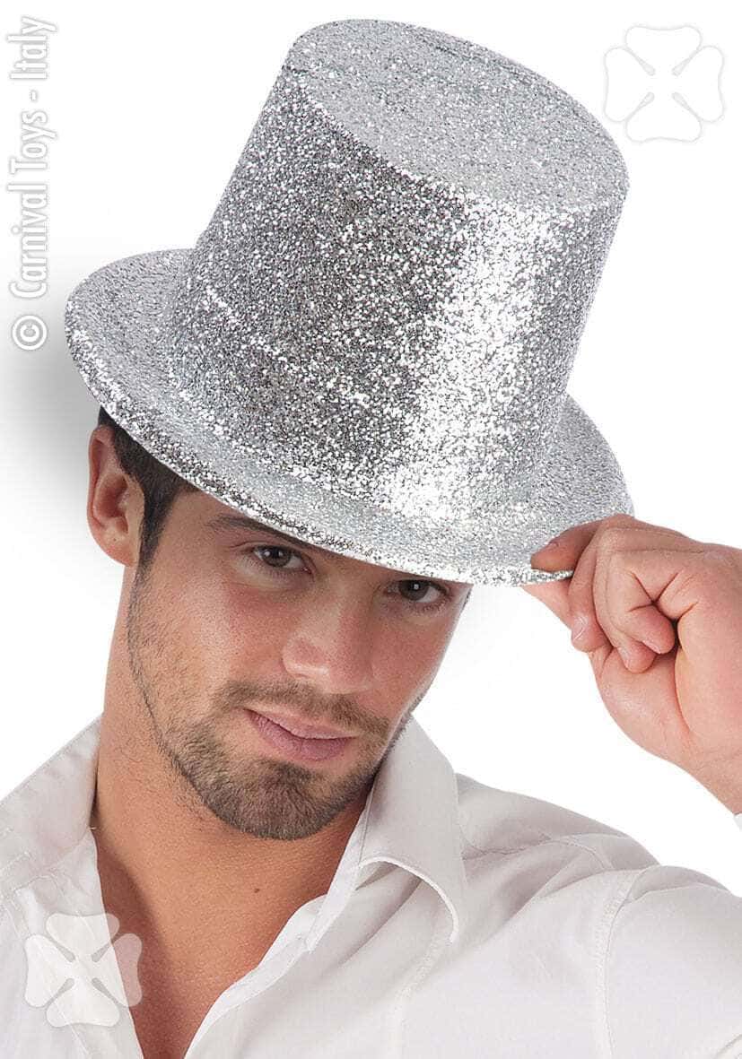 Cilindro Alto con Glitter Argento