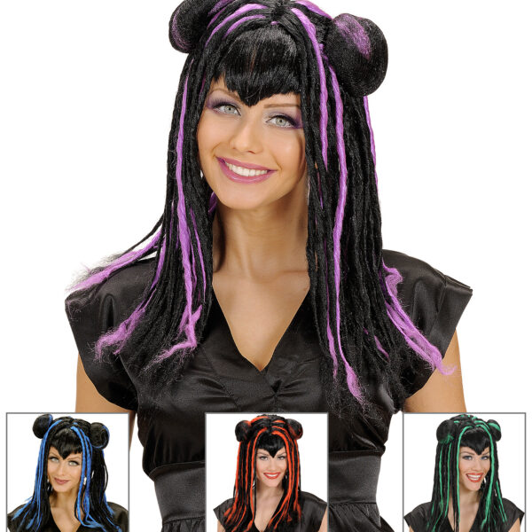 Parrucca Manga Nera con Meches Colori Assortiti