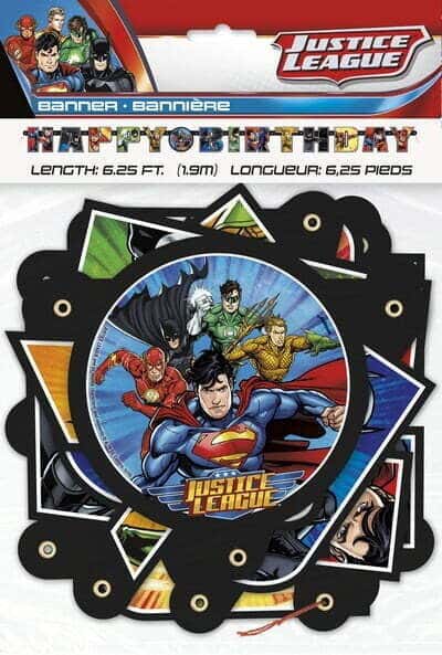 Festone Snodabile dei Justice League con Scritta Happy Birthday