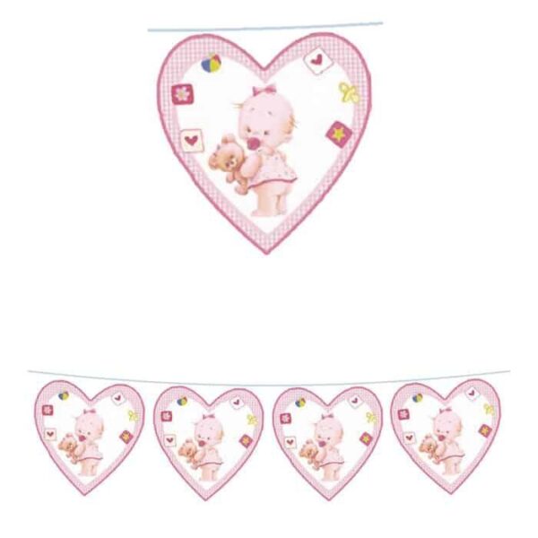 Festone Bandierina Battesimo Cuore Rosa