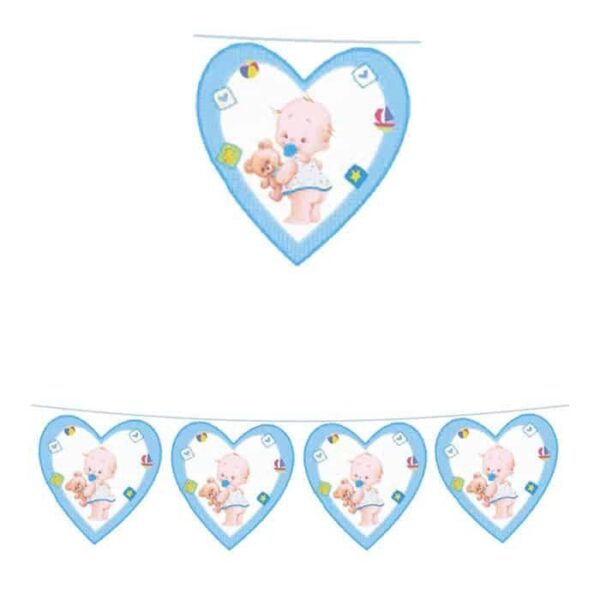 Festone Bandierina Battesimo Cuore Azzurro