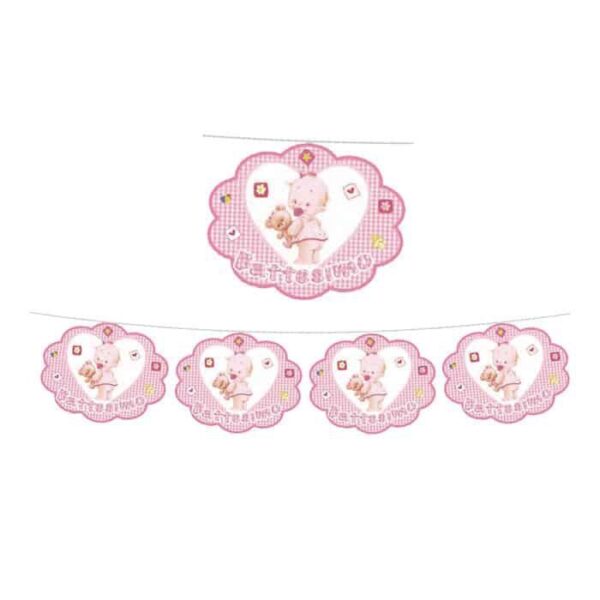 Festone Nuvoletta Battesimo Cuore Rosa