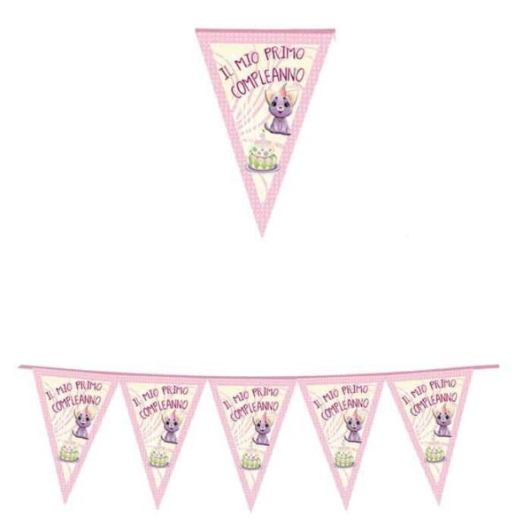 Festone Bandierina Primo Compleanno Rosa