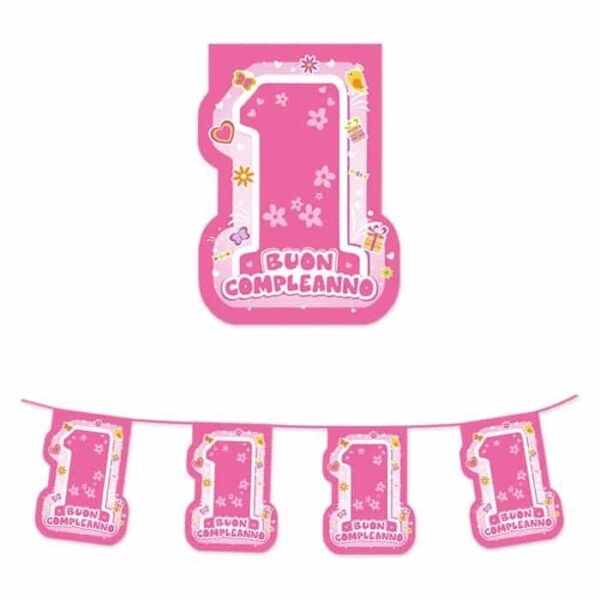 Festone Bandierina Buon Compleanno Uno Rosa