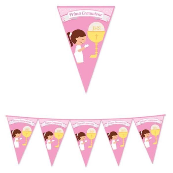 Festone Bandierina Prima Comunione Rosa