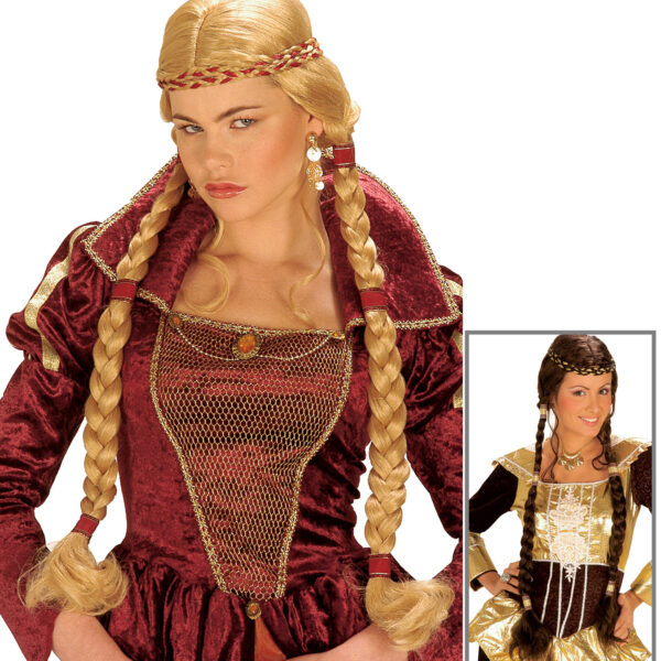 Parrucca Bionda o Castana con Trecce da Dama Medievale