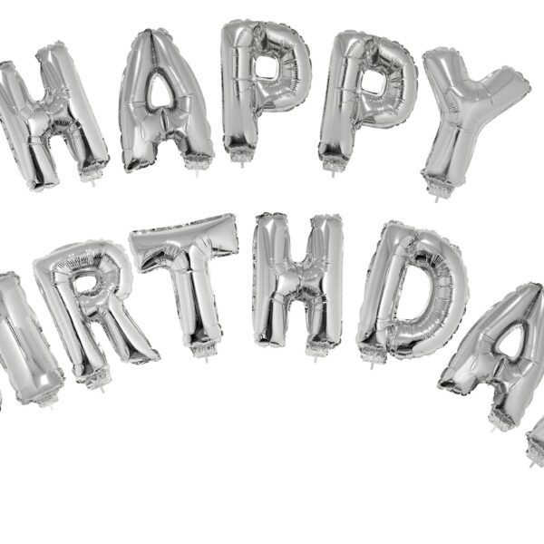 Palloncino Mylar Argento Scritta Happy Birthday