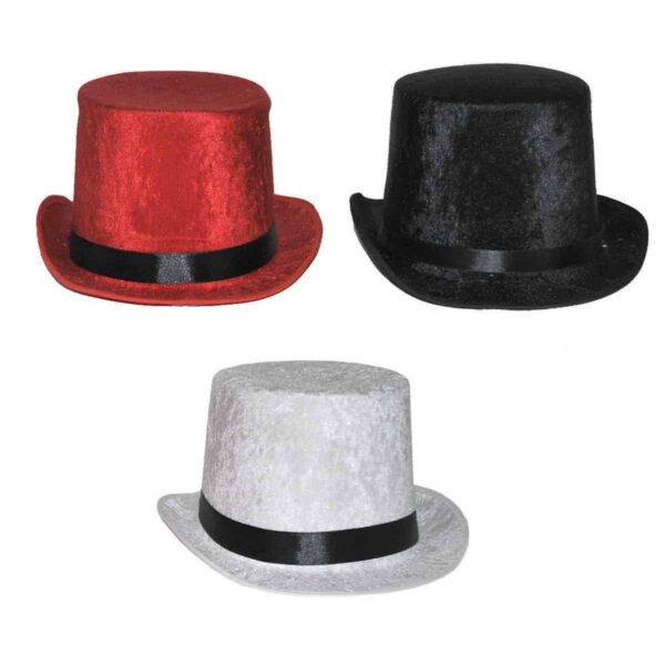 Cilindro Alto Bianco, Rosso, Nero in Velluto