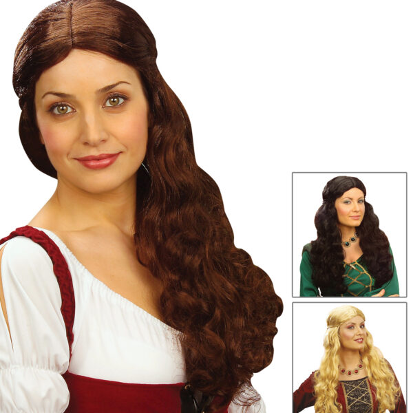 Parrucca Lunga Mossa da Dama Medievale Colori Assortiti