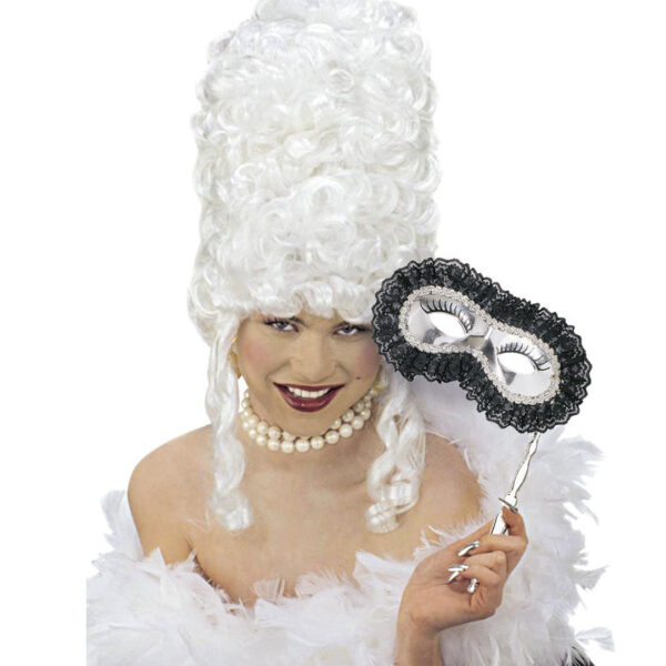 Maschera Domino in Pizzo e Bastoncino Oro o Argento