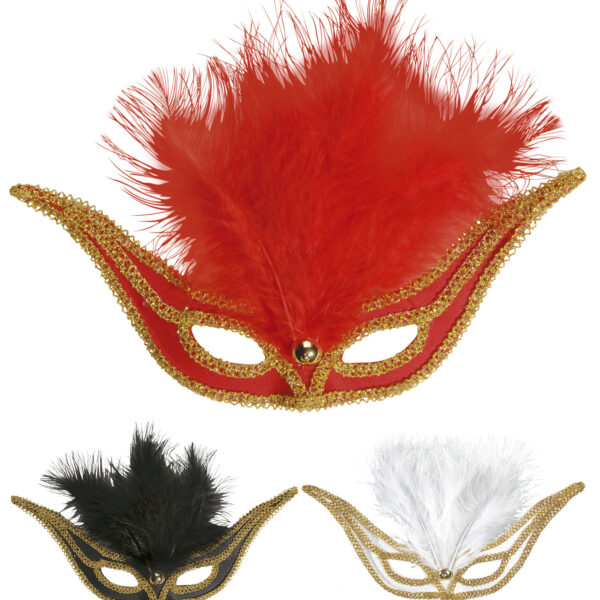 Maschera Domino con Piume Colori Assortiti