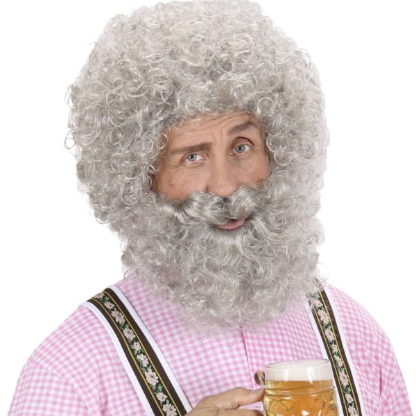Parrucca e Barba Grigia Riccia