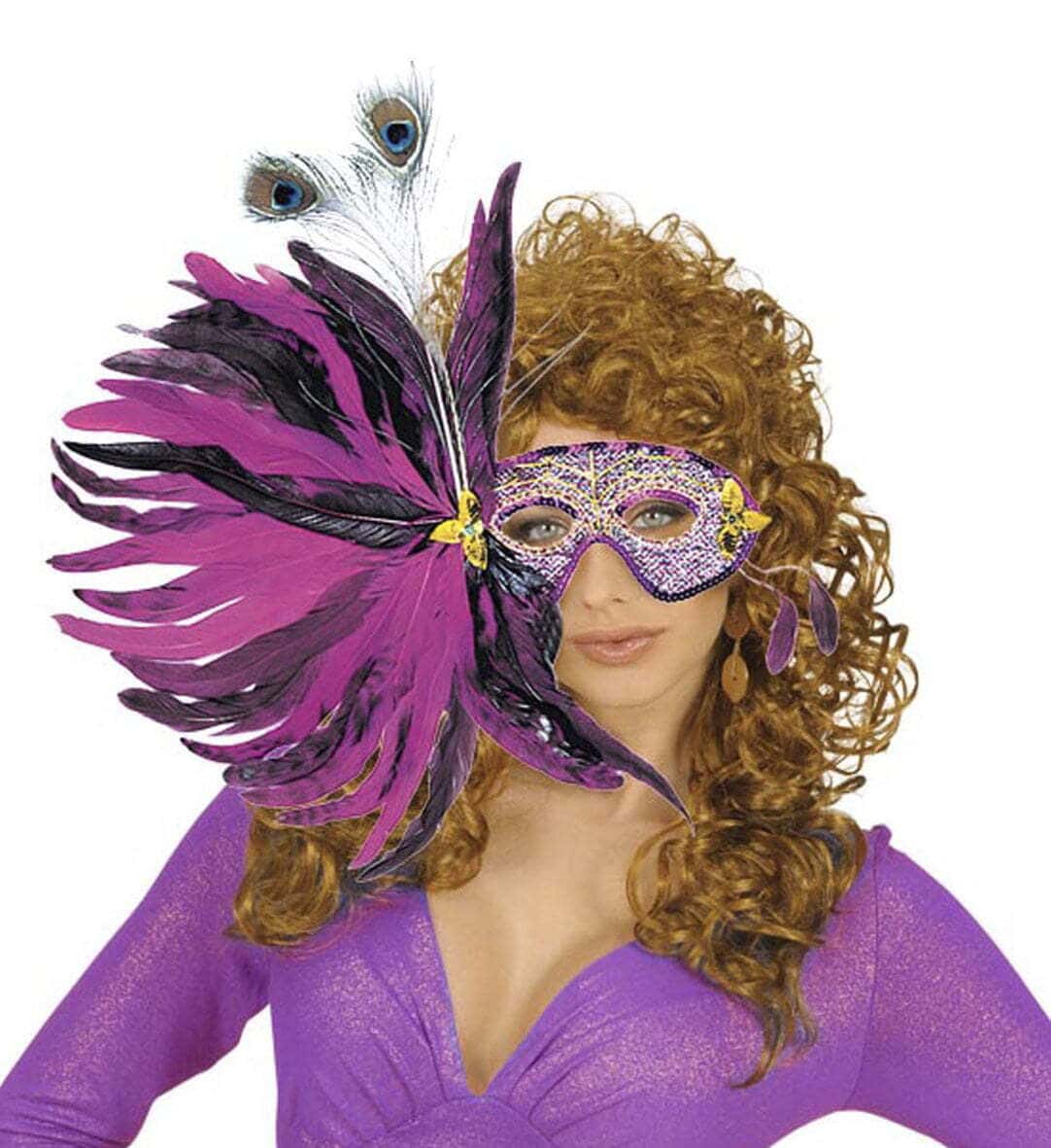 Maschera Domino Con giro di Piume Vari Modelli
