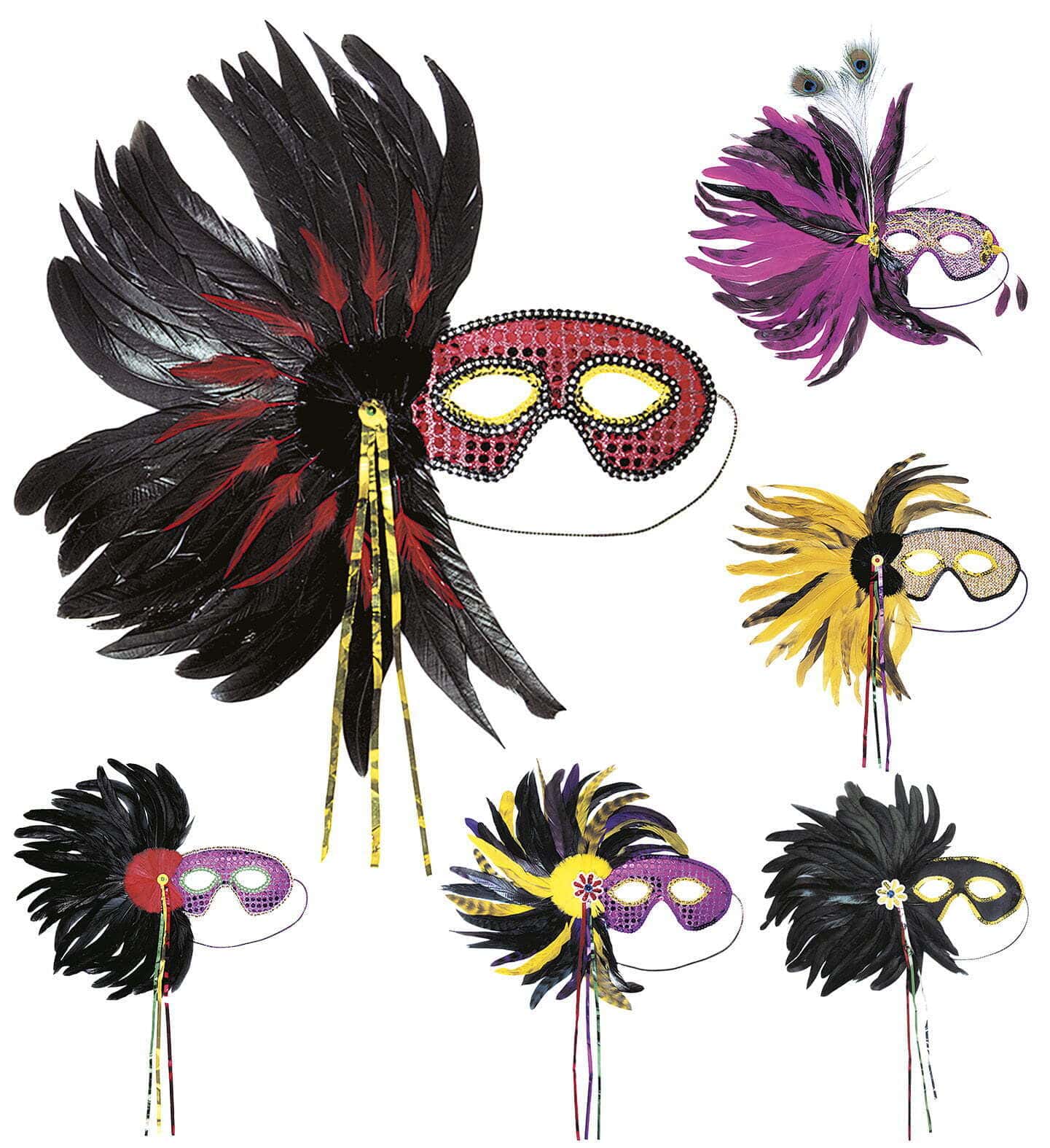 Maschera Domino Con giro di Piume Vari Modelli