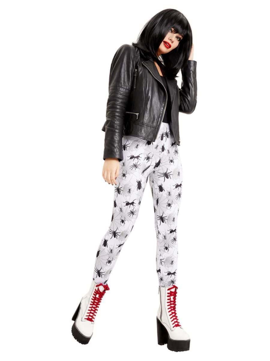 Leggings Bianca con Disegni di Insetti Neri