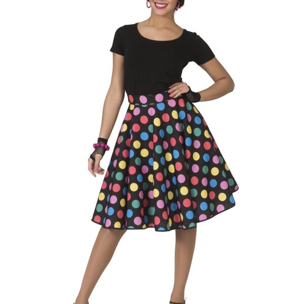 Gonna e Foulard Nero a Pois Multicolore