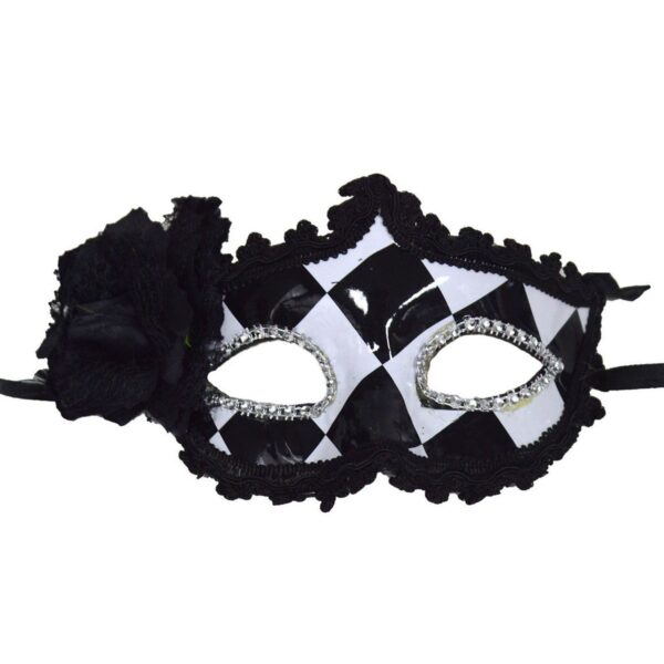 Maschera Bianca e Nera a Quadri e Rosa Nera