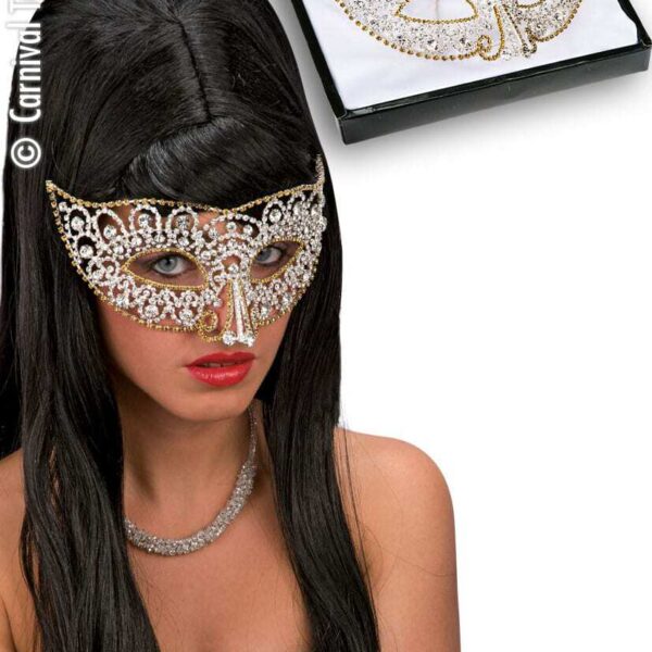 Maschera in Metallo Bianca e Oro
