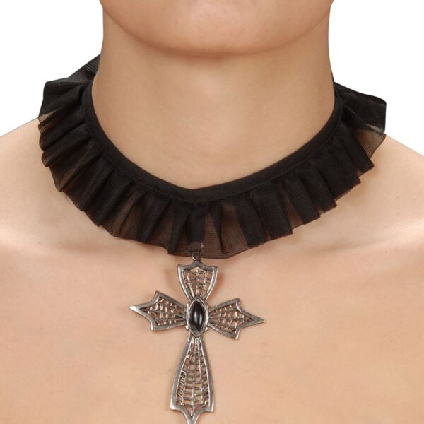Collana Girocollo Nera con Croce Gotica