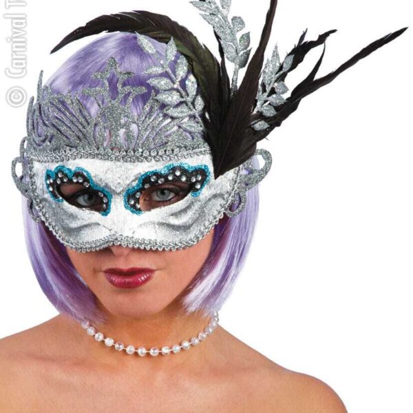 Maschera in Tessuto Argento con Strass