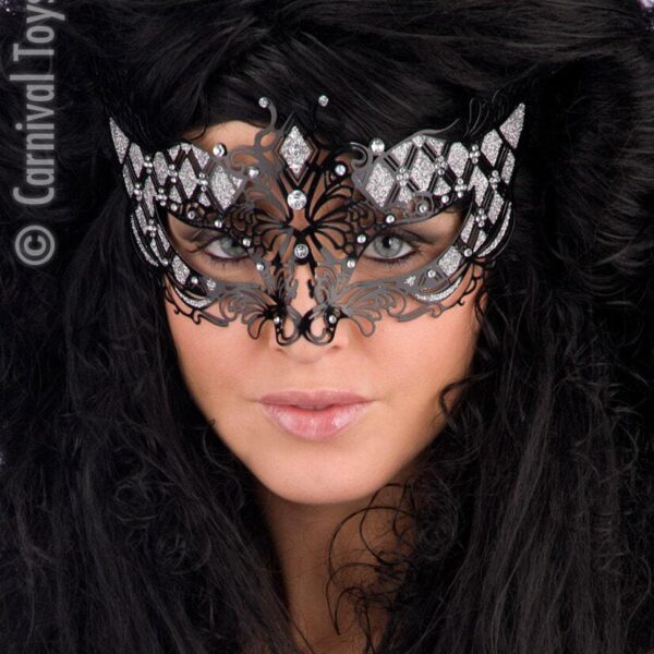 Maschera Gotica in Metallo Nera con Strass