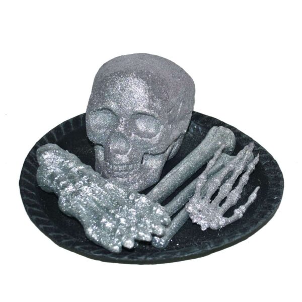 Piatto con Teschio Argento Glitterato con Luci