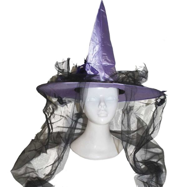 Cappello Viola con Velo Nero da Strega